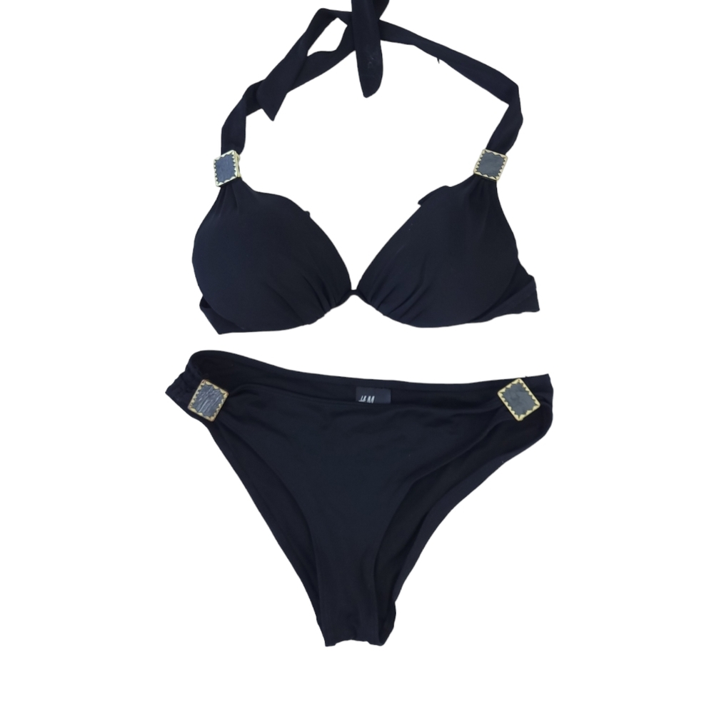 H&M Two Piece Bikini Bathing Suit 34B Top, Size 4 Bottom Black, Underwire Bikini